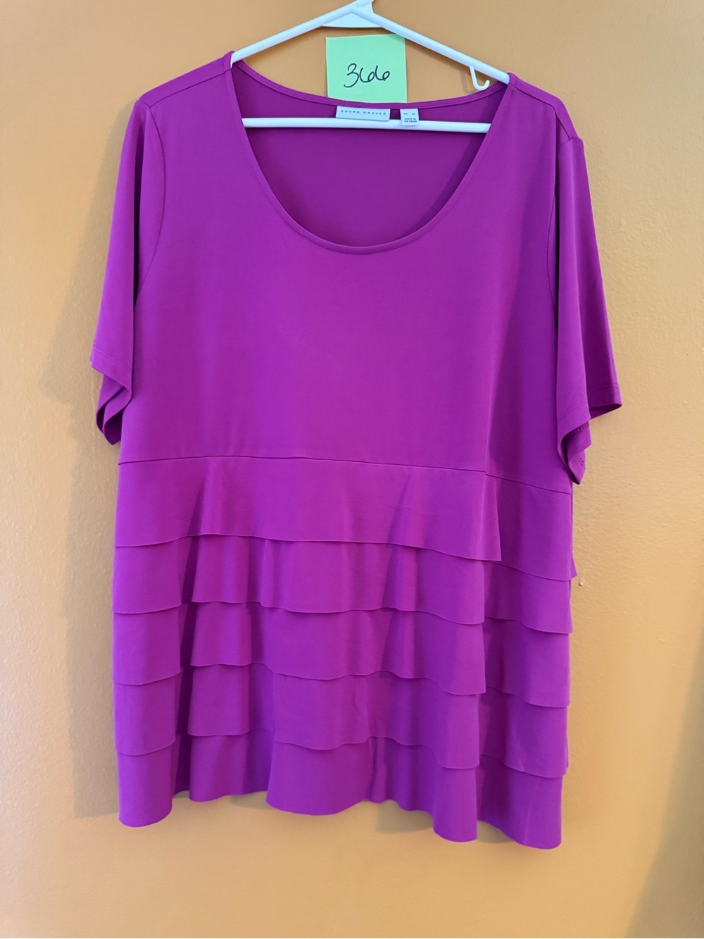 Dana Buchman Fuchsia Layered Ruffle Scoop Neck Tunic